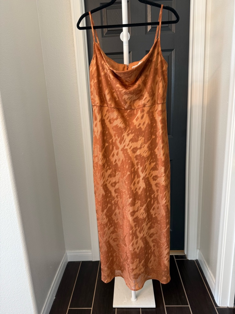 Hutch Rust-Orange Satin Slip Midi Dress - Picture 3 of 5